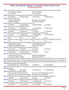 Đề thi học kỳ I môn Hóa học Lớp 12 - Năm học 2017-2018 - Sở giáo dục và đào tạo An Giang