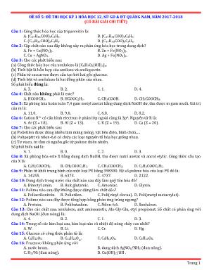 Đề thi học kỳ I môn Hóa học Lớp 12 - Năm học 2017-2018 - Sở giáo dục và đào tạo Quảng Nam