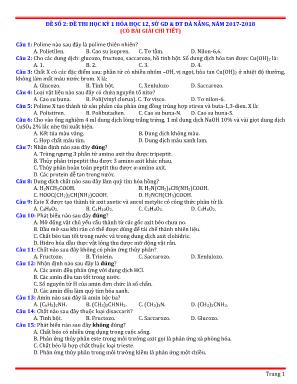 Đề thi học kỳ I môn Hóa học Lớp 12 - Năm học 2017-2018 - Sở giáo dục và đào tạo Đà Nẵng