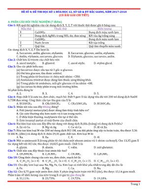 Đề thi học kỳ I môn Hóa học Lớp 12 - Năm học 2017-2018 - Sở giáo dục và đào tạo Bắc Giang