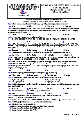 Đề thi học kỳ I môn Hóa học Lớp 12 (Nâng cao) - Năm học 2019-2020 - Trường THPT Lê Quý Đôn