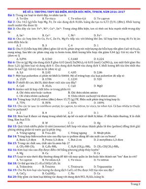 Đề thi học kỳ I môn Hóa học Lớp 12 THPT - Năm học 2016-2017 - Trường THPT Bà Điểm