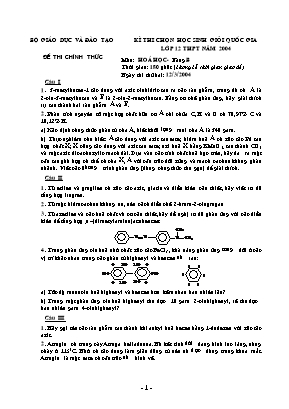 Đề thi học sinh giỏi Quốc gia môn Hóa học (Hữu cơ) Lớp 12 THPT năm 2004 - Bảng B - Bộ giáo dục và đào tạo