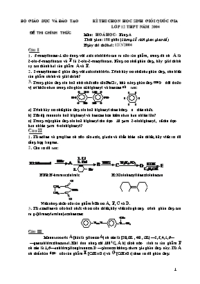 Đề thi học sinh giỏi Quốc gia môn Hóa học Lớp 12 THPT năm 2004 - Bảng B - Bộ giáo dục và đào tạo