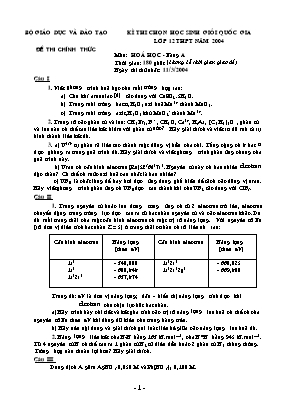 Đề thi học sinh giỏi Quốc gia môn Hóa học Lớp 12 THPT năm 2004 - Bảng A - Bộ giáo dục và đào tạo