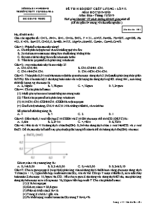 Đề thi khảo sát chất lượng môn Hóa học Lớp 12 - Mã đề 101 - Năm học 2019-2020 - Trường THPT Yên Khánh A