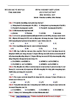 Đề thi khảo sát chất lượng môn Hóa học Lớp 12 THPT, BT, BT THPT - Sở giáo dục và đào tạo tỉnh Ninh Bình (Có đáp án)