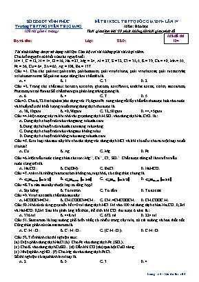 Đề thi khảo sát chất lượng THPT Quốc gia môn Hóa học năm 2019 lần IV - Mã đề 104 - Trường THPT Nguyễn Thị Giang