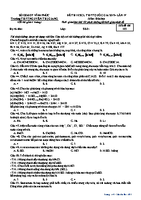 Đề thi khảo sát chất lượng THPT Quốc gia môn Hóa học năm 2019 lần IV - Mã đề 103 - Trường THPT Nguyễn Thị Giang