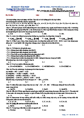 Đề thi khảo sát chất lượng THPT Quốc gia môn Hóa học năm 2019 lần IV - Mã đề 101 - Trường THPT Nguyễn Thị Giang