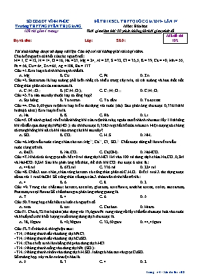 Đề thi khảo sát chất lượng THPT Quốc gia môn Hóa học năm 2019 lần IV - Mã đề 102 - Trường THPT Nguyễn Thị Giang