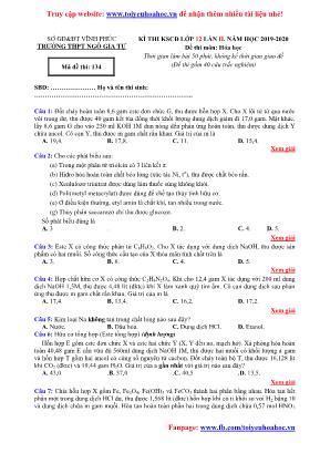 Đề thi khảo sát Chuyên đề môn Hóa học Lớp 12 lần II - Mã đề 134 - Năm học 2019-2020 - Trường THPT Ngô Gia Tự (Có đáp án)