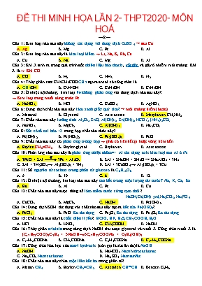 Đề thi minh họa THPT Quốc gia môn Hóa học lần 2 năm 2020 (Kèm đáp án)