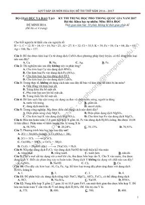 Đề thi tham khảo THPT Quốc gia môn Hóa học năm 2017 - Bộ giáo dục và đào tạo (Có đáp án)