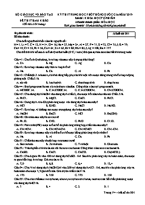 Đề thi tham khảo THPT Quốc gia môn Hóa học năm 2019 - Mã đề 001 - Bộ giáo dục và đào tạo