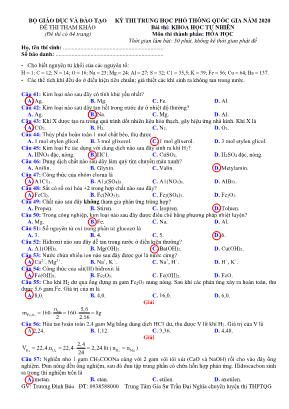 Đề thi tham khảo THPT Quốc gia môn Hóa học năm 2020 - Bộ GD và ĐT (Kèm đáp án)