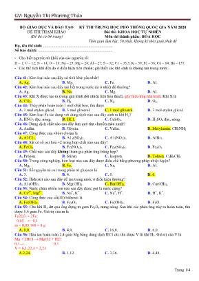 Đề thi tham khảo THPT Quốc gia môn Hóa học năm 2020 - Nguyễn Thị Phương Thảo (Kèm đáp án)