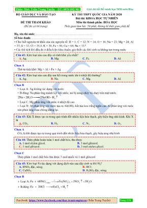 Đề thi tham khảo THPT Quốc gia môn Hóa học năm 2020 - Trần Trọng Tuyền (Có đáp án)