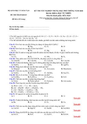 Đề thi tham khảo Tốt nghiệp THPT môn Hóa học năm 2020 - Bộ giáo dục và đào tạo (Có đáp án)