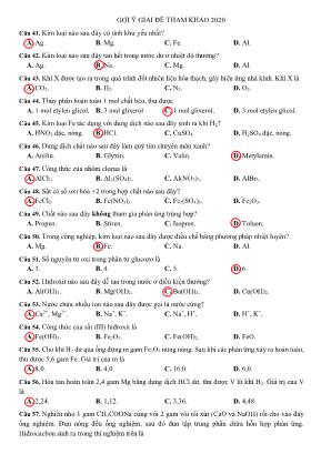 Đề thi tham khảo Trung học Phổ thông Quốc gia môn Hóa học năm 2020 (Có đáp án)