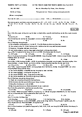 Đề thi THPT Quốc gia môn Hóa học năm 2019 - Mã đề 269 - Trường THPT An Nghĩa