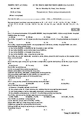 Đề thi THPT Quốc gia môn Hóa học năm 2019 - Mã đề 348 - Trường THPT An Nghĩa
