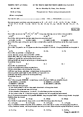 Đề thi THPT Quốc gia môn Hóa học năm 2019 - Mã đề 433 - Trường THPT An Nghĩa