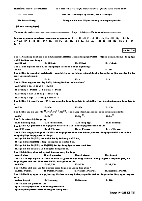 Đề thi THPT Quốc gia môn Hóa học năm 2019 - Mã đề 753 - Trường THPT An Nghĩa