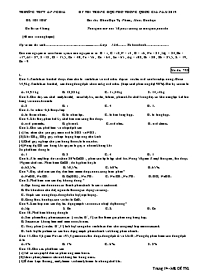 Đề thi THPT Quốc gia môn Hóa học năm 2019 - Mã đề 792 - Trường THPT An Nghĩa