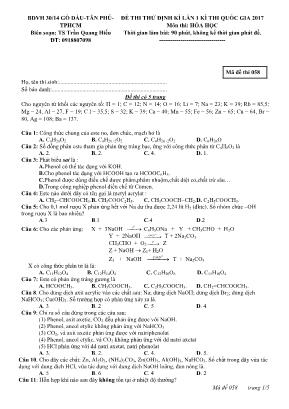 Đề thi thử định kì lần 1 kì thi THPT Quốc gia môn Hóa học năm 2017 - Mã đề 058 - Trần Quang Hiếu