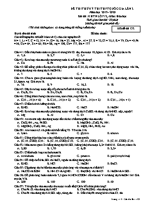 Đề thi thử kì thi THPT Quốc gia môn Hóa học lần 2 - Mã đề 132 - Năm học 2019-2020