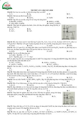 Đề thi thử lần 1 học kì II môn Hóa học Lớp 12 năm 2020
