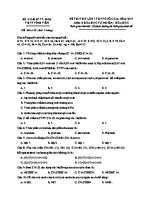 Đề thi thử lần 1 THPT Quốc gia môn Hóa học năm 2017 - Trường THPT Vĩnh Viễn (Có đáp án)