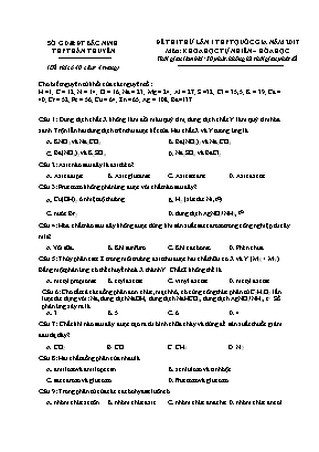 Đề thi thử lần 1 THPT Quốc gia môn Hóa học năm 2017 - Trường THPT Hàn Thuyên (Có đáp án)