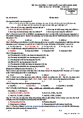 Đề thi thử THPT Quốc gia môn Hóa học lần 1 - Mã đề 132 - Năm học 2018-2019 (Kèm đáp án)