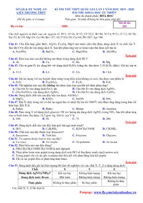 Đề thi thử THPT Quốc gia môn Hóa học lần 1 - Mã đề 203 - Năm học 2019-2020 - Sở giáo dục và đào tạo Nghệ An (Có đáp án)