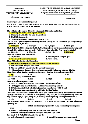 Đề thi thử THPT Quốc gia môn Hóa học lần 1 năm 2017 - Mã đề 132 - Trường THPT Nguyễn Xuân Nguyên (Có đáp án)