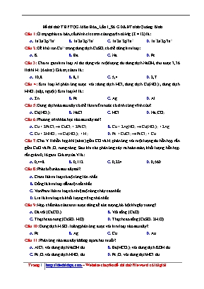 Đề thi thử THPT Quốc gia môn Hóa học lần 1 năm 2017 - Sở giáo dục và đào tạo Quảng Bình (Có đáp án)