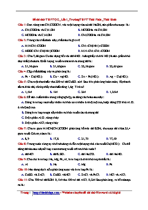 Đề thi thử THPT Quốc gia môn Hóa học lần 1 năm 2017 - Trường THPT Thái Phúc (Có đáp án)