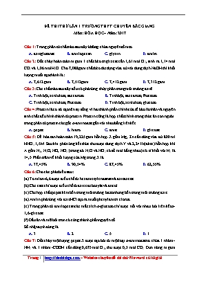 Đề thi thử THPT Quốc gia môn Hóa học lần 1 năm 2017 - Trường THPT chuyên Bắc Giang (Có đáp án)