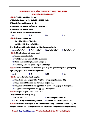 Đề thi thử THPT Quốc gia môn Hóa học lần 1 năm 2017 - Trường THPT Tùng Thiện (Có đáp án)