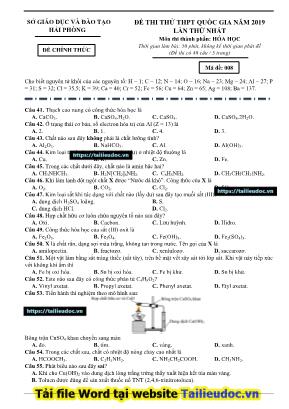 Đề thi thử THPT Quốc gia môn Hóa học lần 1 năm 2019 - Mã đề 008 - Sở giáo dục và đào tạo Hải Phòng (Có đáp án)