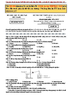 Đề thi thử THPT Quốc gia môn Hóa học lần 1 năm 2019 - Mã đề 204 - Sở giáo dục và đào tạo Bắc Giang (Có đáp án)