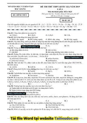 Đề thi thử THPT Quốc gia môn Hóa học lần 1 năm 2019 - Mã đề 203 - Sở giáo dục và đào tạo Bắc Giang (Có đáp án)