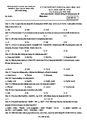 Đề thi thử THPT Quốc gia môn Hóa học lần 1 năm 2019 - Mã đề 222 - Trường THPT Đặng Thúc Hứa