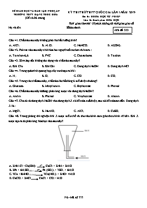 Đề thi thử THPT Quốc gia môn Hóa học lần 1 năm 2019 - Mã đề 333 - Trường THPT Đặng Thúc Hứa