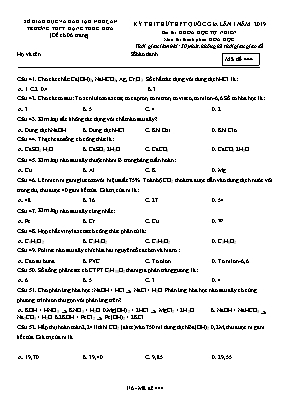 Đề thi thử THPT Quốc gia môn Hóa học lần 1 năm 2019 - Mã đề 444 - Trường THPT Đặng Thúc Hứa