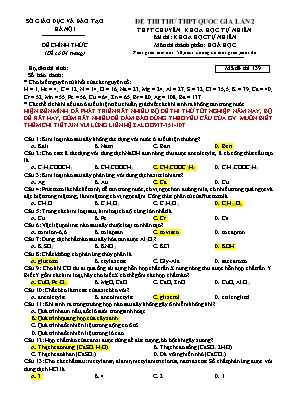 Đề thi thử THPT Quốc gia môn Hóa học lần 2 - Mã đề 139 - Trường THPT chuyên Khoa học Tự nhiên (Có đáp án)