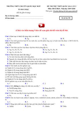 Đề thi thử THPT Quốc gia môn Hóa học lần 2 - Mã đề 398 - Năm học 2019-2020 - Trường THPT chuyên Quốc học Huế