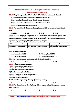 Đề thi thử THPT Quốc gia môn Hóa học lần 2 năm 2017 - Trường THPT Bỉm Sơn (Có đáp án)